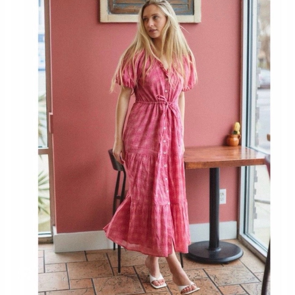 Banjanan Tuckernuck Poppy Midi Dress in Petal Power Fuscia